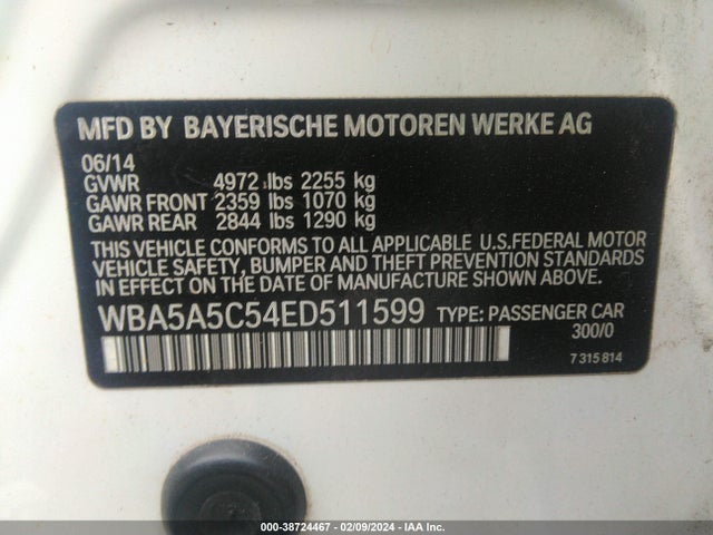 BMW 528I 2014 WBA5A5C54ED511599 Image 9