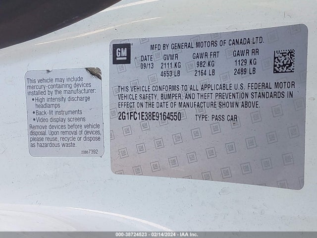 Chevrolet Camaro 2lt 2014 2G1FC1E38E9164550 Image 9
