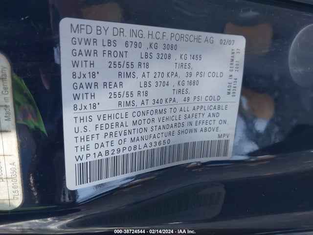 2008 PORSCHE CAYENNE WP1AB29P08LA33650 Photo 8