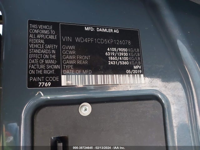 WD4PF1CD5KP126078 Mercedes-Benz Sprinter 2500 High Roof V6