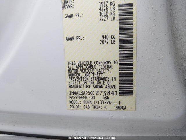 Nissan Altima 2.5 Sv 2016 1N4AL3AP5GC275841 Image 9