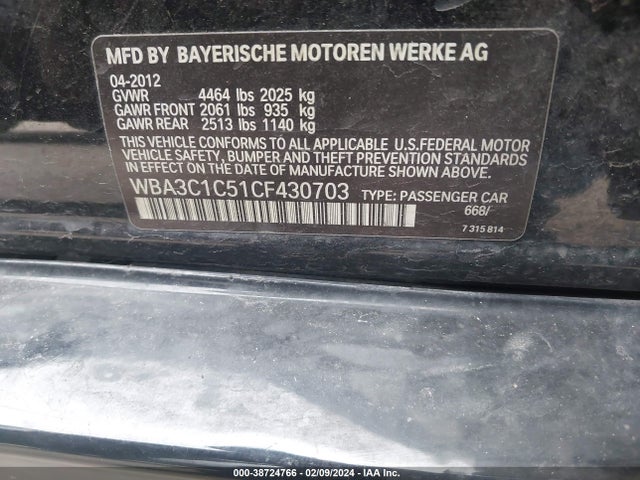 2012 BMW 328I VIN: WBA3C1C51CF430703