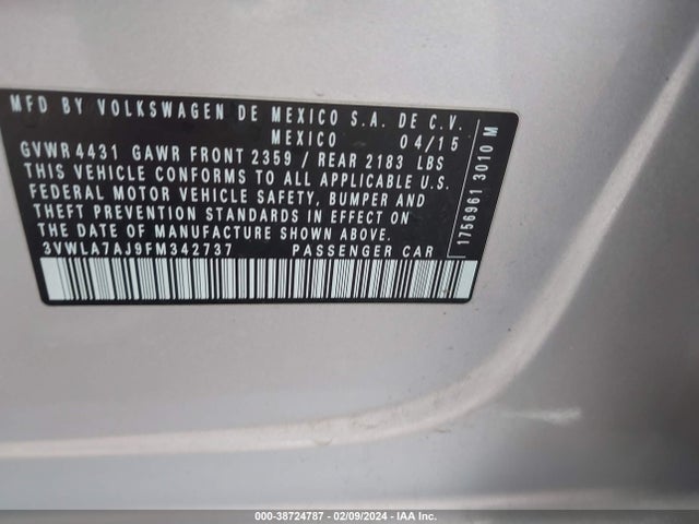 3VWLA7AJ9FM342737 Volkswagen Jetta 2.0l Tdi Se