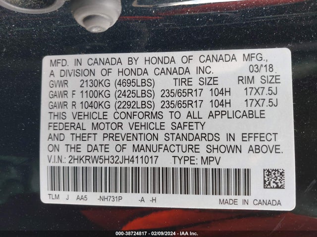 Honda CR-V LX 2018 2HKRW5H32JH411017 Image 9