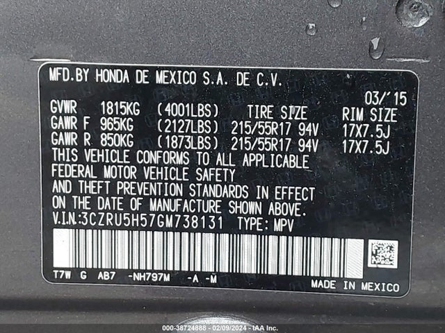 Honda HR-V EX 2016 3CZRU5H57GM738131 Image 9