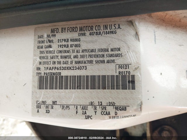 1999 FORD CONTOUR LX VIN: 1FAFP6530XK234073