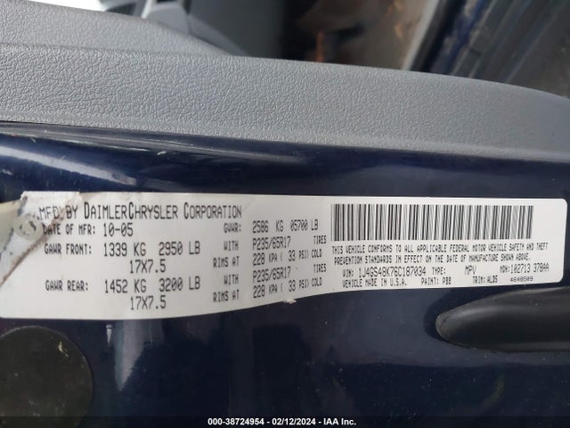 2006 JEEP GRAND CHEROKEE LAREDO VIN: 1J4GS48K76C187034