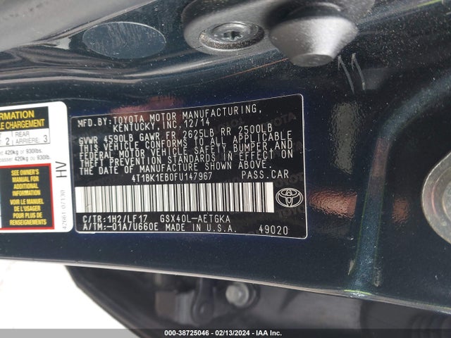 Toyota Avalon Xle Premium 2015 4T1BK1EB0FU147967 Image 9