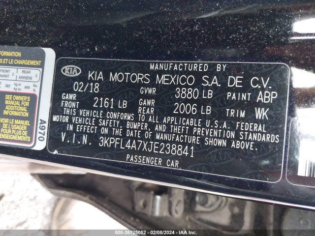 KIA FORTE S 2018 3KPFL4A7XJE238841 Image 9