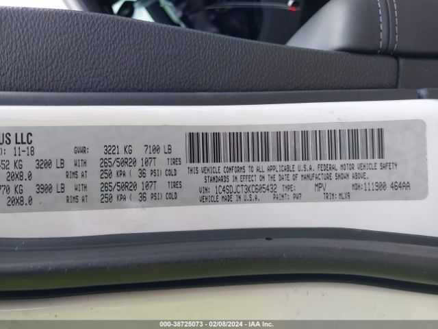 1C4SDJCT3KC605432 Dodge Durango R/t Awd