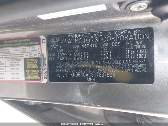 KIA Sportage Ex 2016 KNDPCCAC3G7837603 Image 9