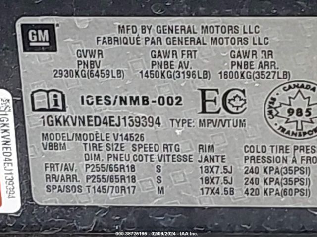 1GKKVNED4EJ139394 GMC Acadia Sle-1