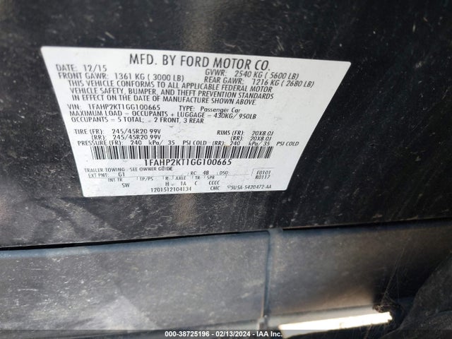 1FAHP2KT1GG100665 Ford TAURUS SHO