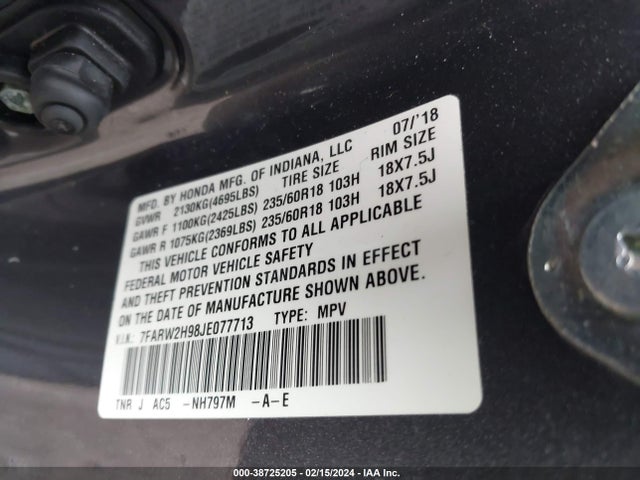 Honda Cr-v Touring 2018 7FARW2H98JE077713 Image 9