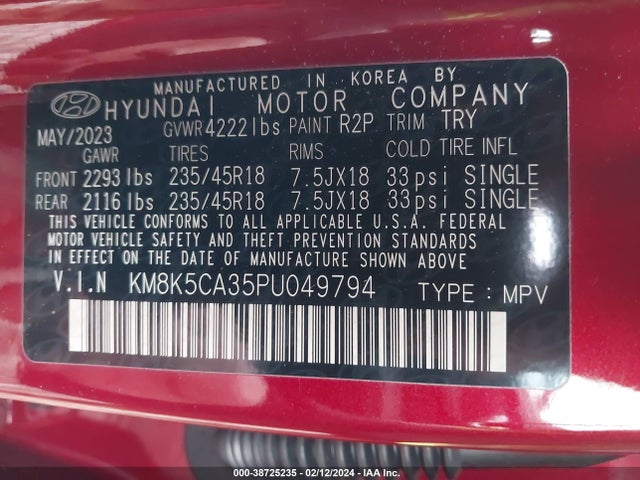 Hyundai Kona Limited 2023 KM8K5CA35PU049794 Image 9