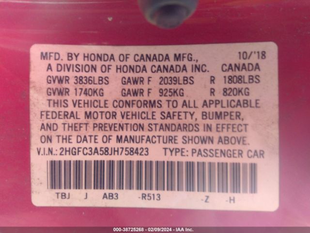 2HGFC3A58JH758423 Honda CIVIC SI