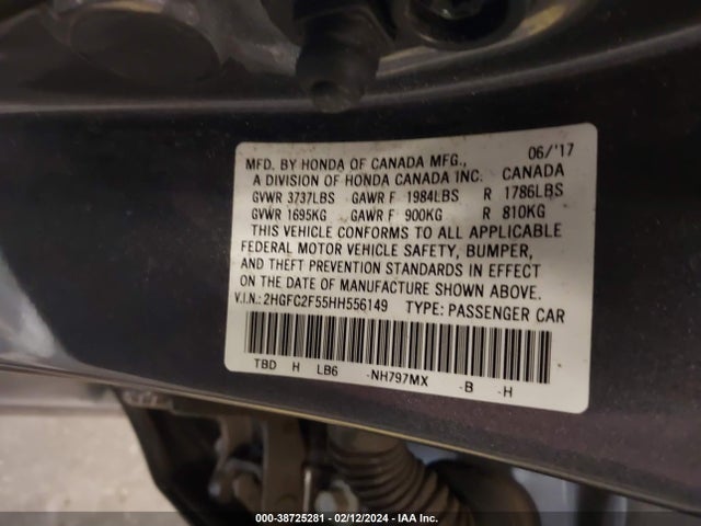 Honda Civic Lx 2017 2HGFC2F55HH556149 Image 9
