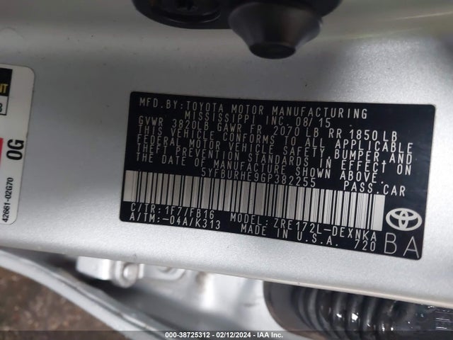Toyota Corolla Le Plus 2016 5YFBURHE9GP382255 Image 9