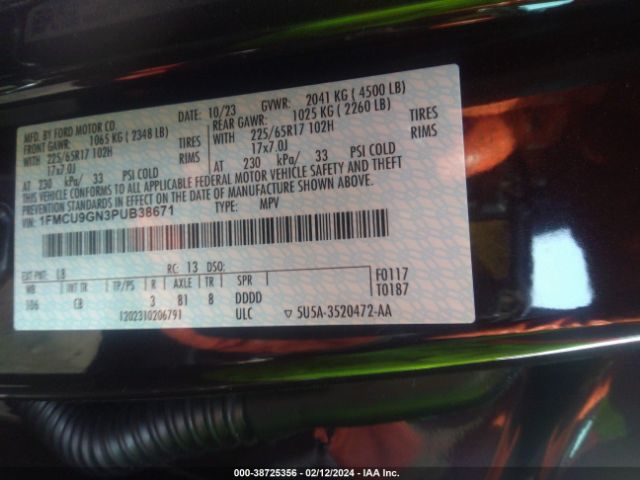 1FMCU9GN3PUB38671 Ford Escape Active