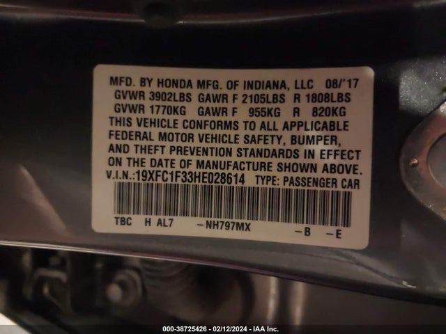 Honda Civic Ex-t 2017 19XFC1F33HE028614 Image 9