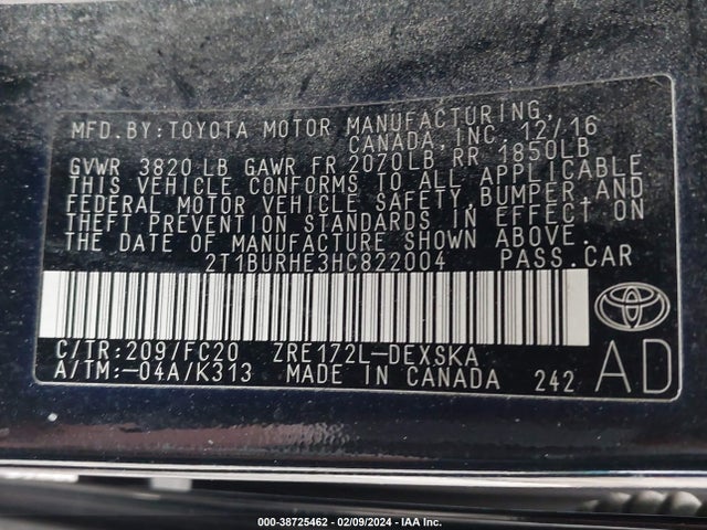 Toyota COROLLA SE 2017 2T1BURHE3HC822004 Image 9