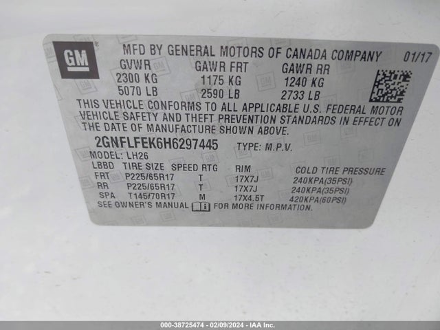 Chevrolet EQUINOX LT 2017 2GNFLFEK6H6297445 Image 9