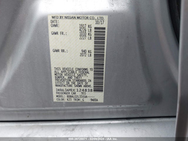 Nissan Altima 2.5 Sv 2018 1N4AL3AP8JC124838 Image 9