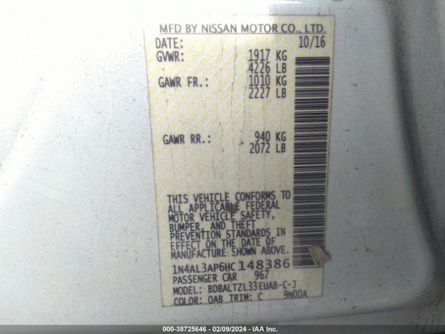 1N4AL3AP6HC148386 Nissan Altima 2.5 Sl