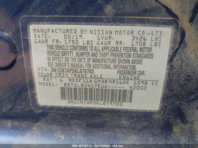 Nissan Versa 1.6 Sv 2019 3N1CN7AP5KL879703 Image 9