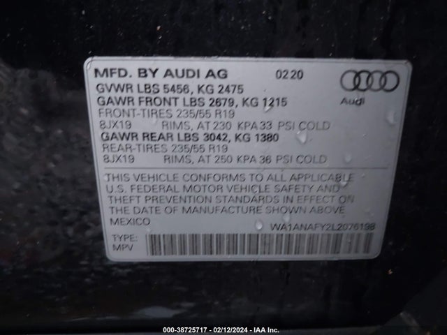 WA1ANAFY2L2076198 Audi Q5 Premium 45 Tfsi Quattro S Tronic