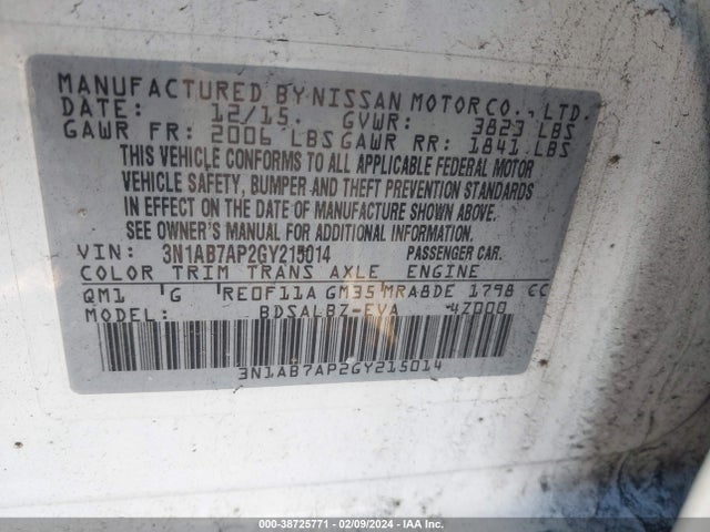 Nissan SENTRA S 2016 3N1AB7AP2GY215014 Image 9