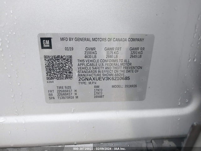 Chevrolet EQUINOX LT 2019 2GNAXUEV3K6210685 Image 9