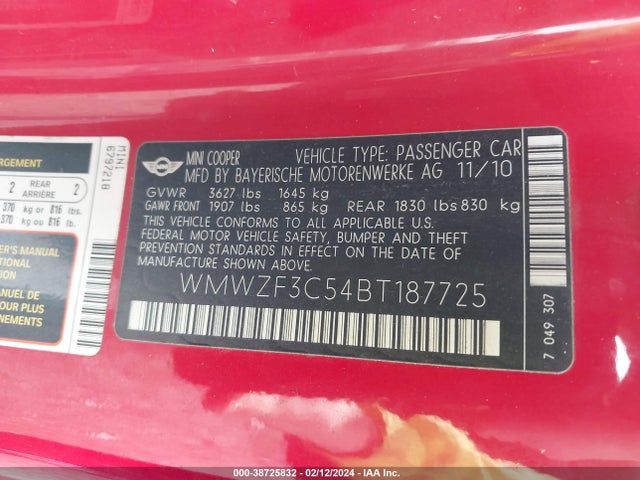 2011 MINI COOPER CLUBMAN WMWZF3C54BT187725 Photo 8