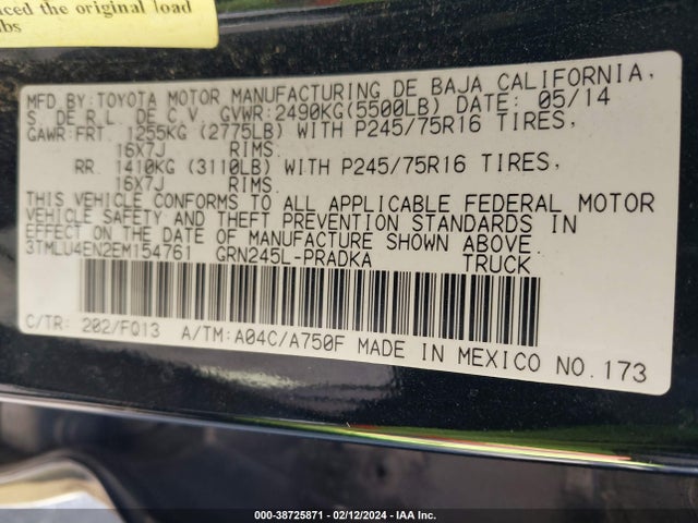 Toyota Tacoma Base V6 2014 3TMLU4EN2EM154761 Image 9