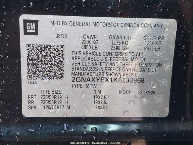 2GNAXYEX1K6133968 Chevrolet Equinox Premier