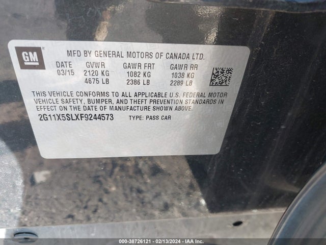 Chevrolet Impala 1fl 2015 2G11X5SLXF9244573 Image 9