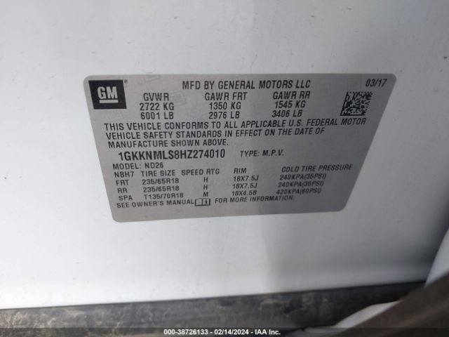 1GKKNMLS8HZ274010 GMC Acadia Slt-1