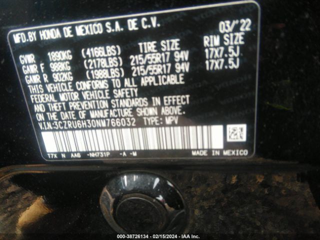 3CZRU6H30NM766032 Honda Hr-v Awd Lx