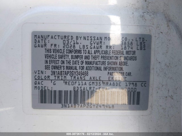 Nissan SENTRA SR 2016 3N1AB7AP2GY249468 Image 9