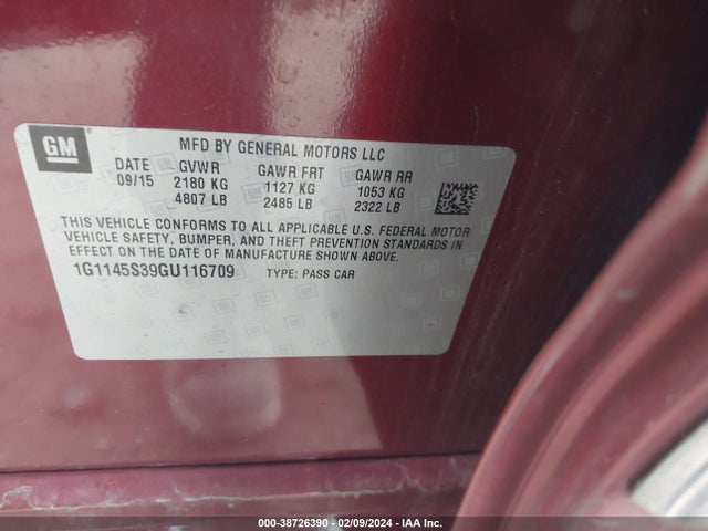 Chevrolet IMPALA 2LZ 2016 1G1145S39GU116709 Image 9