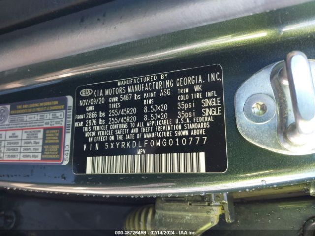 5XYRKDLF0MG010777 KIA Sorento Sx Prestige