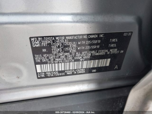 Toyota Rav4 Xle Premium 2020 2T3C1RFV4LC060138 Image 9