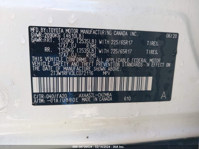 Toyota Rav4 Xle 2020 2T3W1RFV3LC072116 Image 9