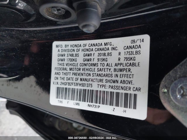 Honda Civic Lx 2015 2HGFB2F53FH501375 Image 9