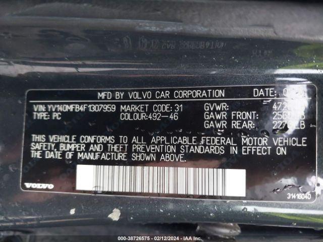 YV140MFB4F1307959 Volvo S60 T5 Premier