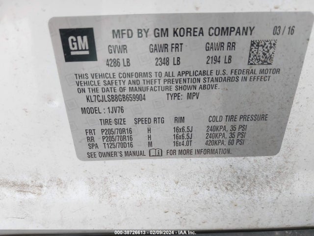 Chevrolet Trax Lt 2016 KL7CJLSB8GB659904 Image 9