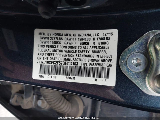 Honda Civic Lx 2016 19XFC2F57GE204103 Image 9