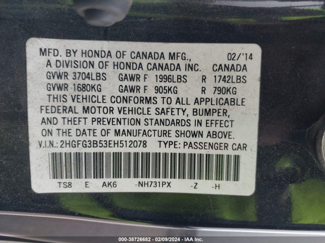 Honda Civic Lx 2014 2HGFG3B53EH512078 Image 9
