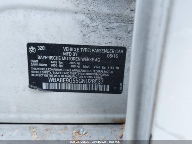 WBA8E9G55GNU28537 BMW 328I