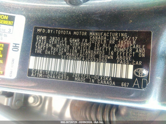 Toyota COROLLA SE 2018 2T1BURHE4JC033060 Image 9